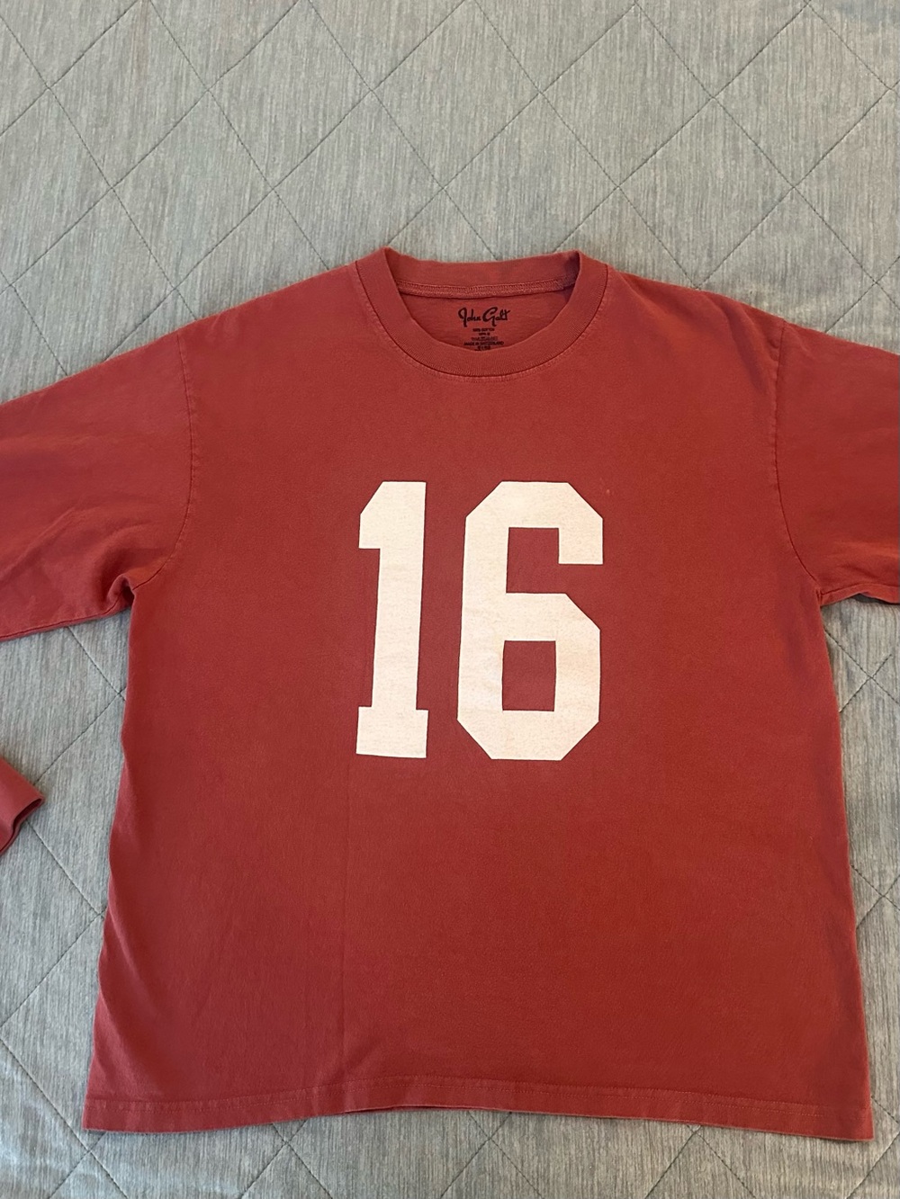 Brandy Melville Rust Red Long-Sleeve Tee with White '16' Graphic